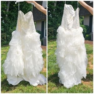 David's Bridal Strapless Tulle Ball Gown with Ruffled Skirt